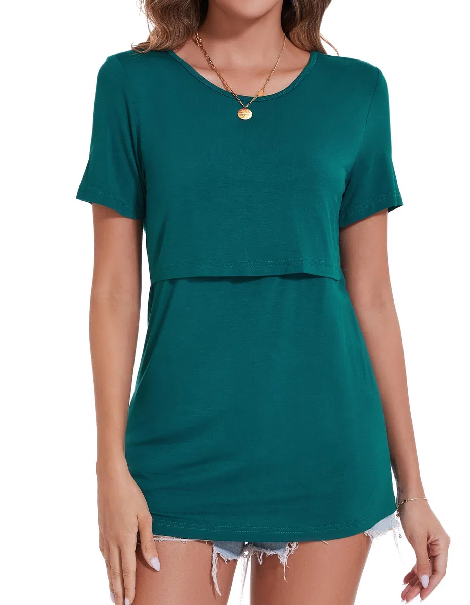 Sosolism T-Shirt Essenziale da Allattamento Estate Maniche Corte Maglietta Morbida per Poppata per Donne