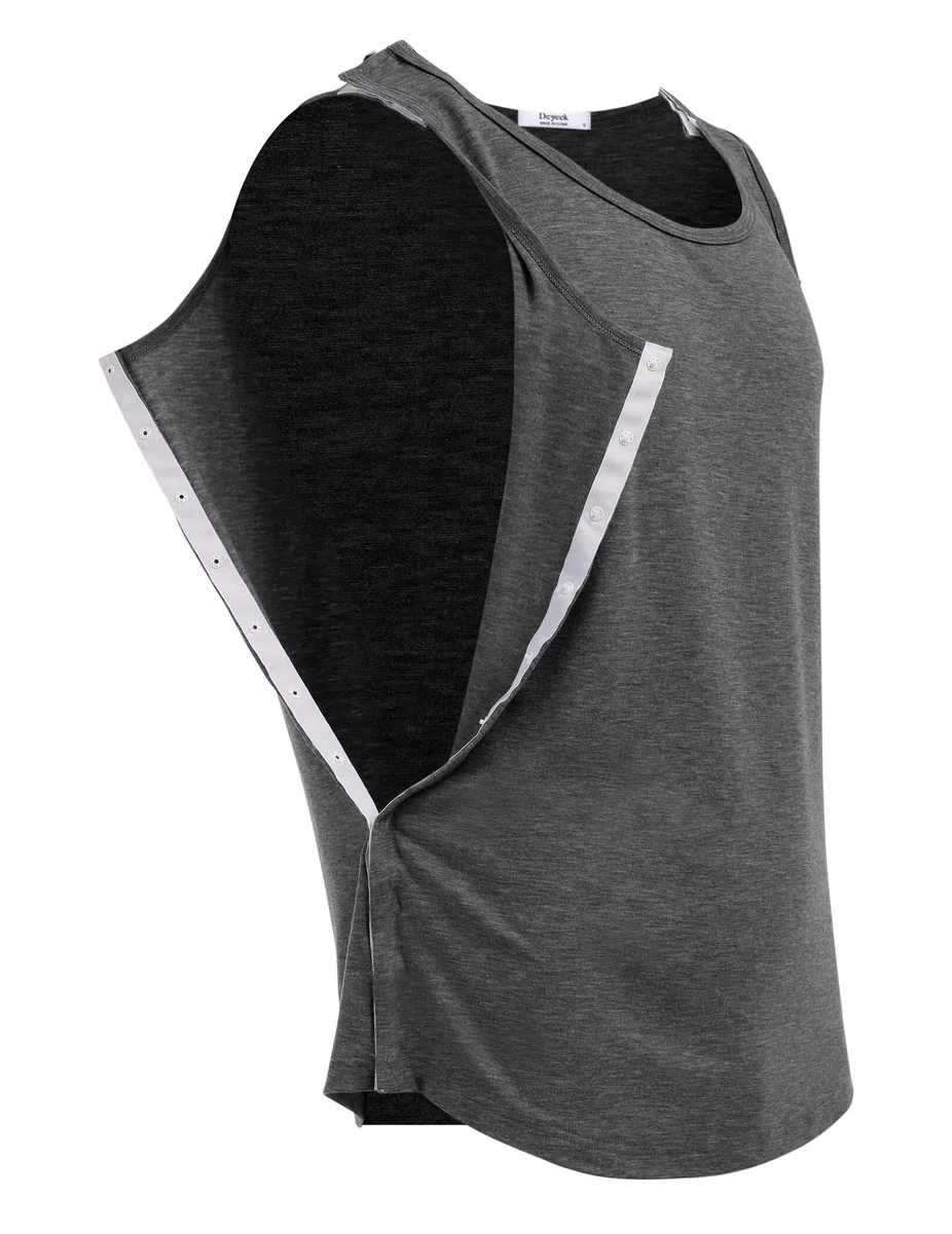 PINSPARK Maglietta Unisex per Canotte Post-operatorie alla Spalla Canotta da Riabilitazione da Donna t-Shirt da Uomo con Bottoni a Pressione e Strappi Abbigliamento per chemioterapia