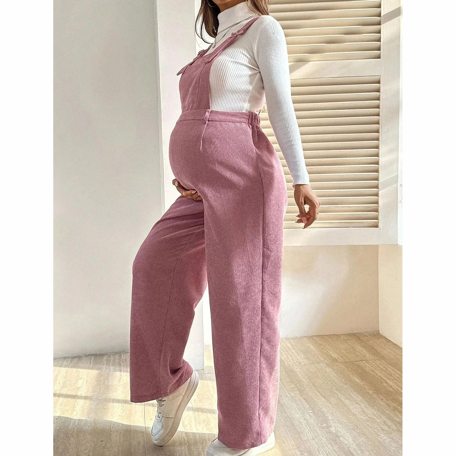 Salopette Premaman Donna Elegante Velluto Coste Moda Tuta Premaman Donna Pantaloni Larghi Lunghi Comoda Jumpsuit Playsuit Overall Gamba Larga Casual per maternità