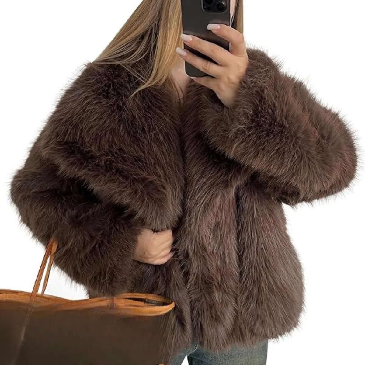 Giacca da donna in pelliccia sintetica, a maniche lunghe, con apertura frontale, invernale, calda e morbida, cappotto corto
