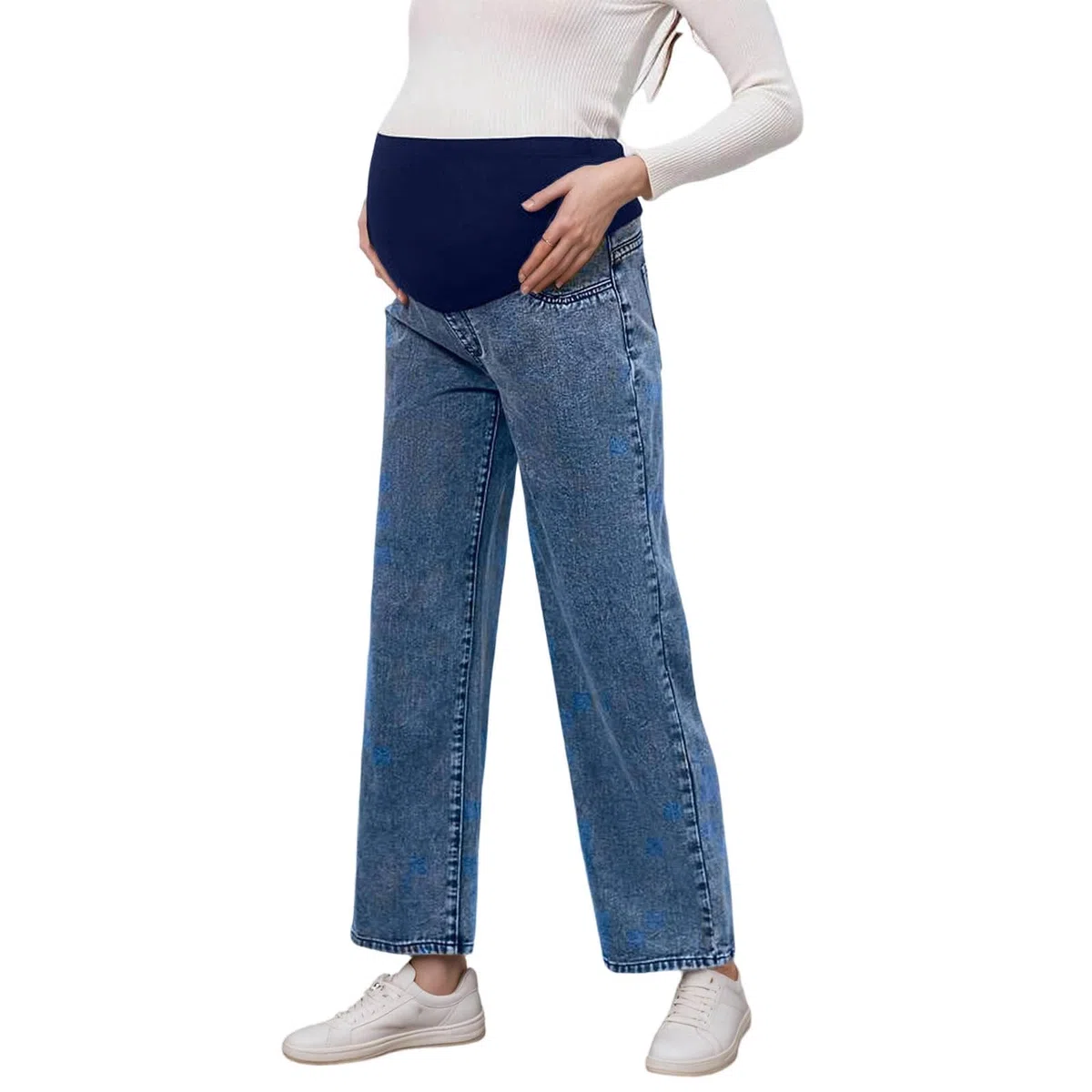 Jeans premaman da donna in denim, comodi pantaloni premaman con tasche, jeans a gamba larga, vita alta, gamba dritta, pantaloni vintage Y2K, per il tempo libero
