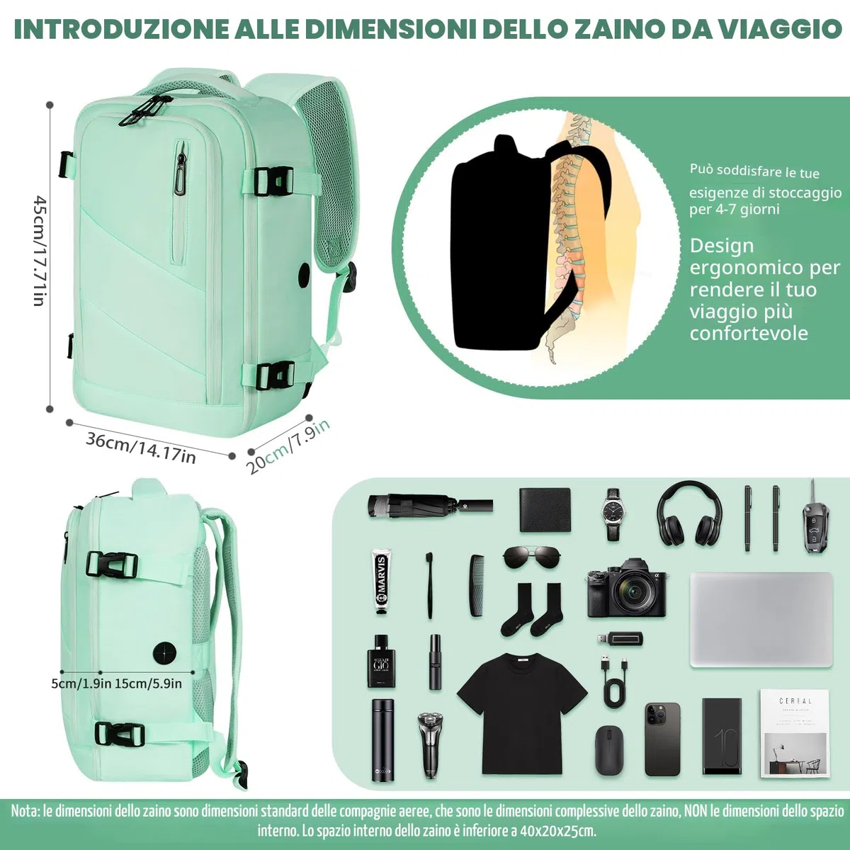 Zaino per Ryanair Zaino da Viaggio Aereo Bagaglio a Mano Borsa da Cabina Borse Valigia Zaini Casual Unisex