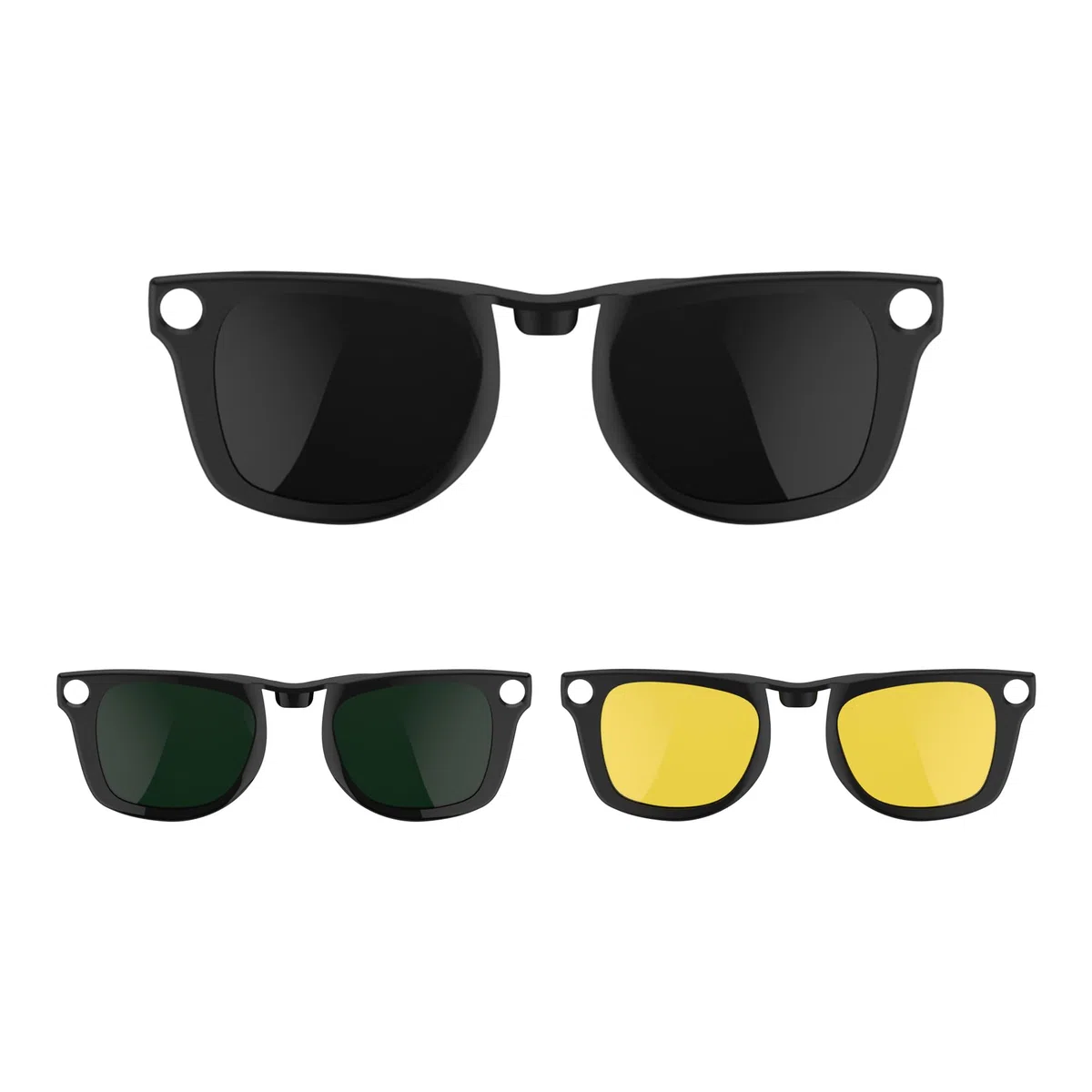 HiBloks - 3 clip polarizzate a clip, compatibili con Ray-Ban Meta Wayfarer e Gen 2 (RW4008/RW4012 Large), clip scolorimento per accessori Rayban Meta Gen 2 (verde scuro, giallo visione notturna, nero)