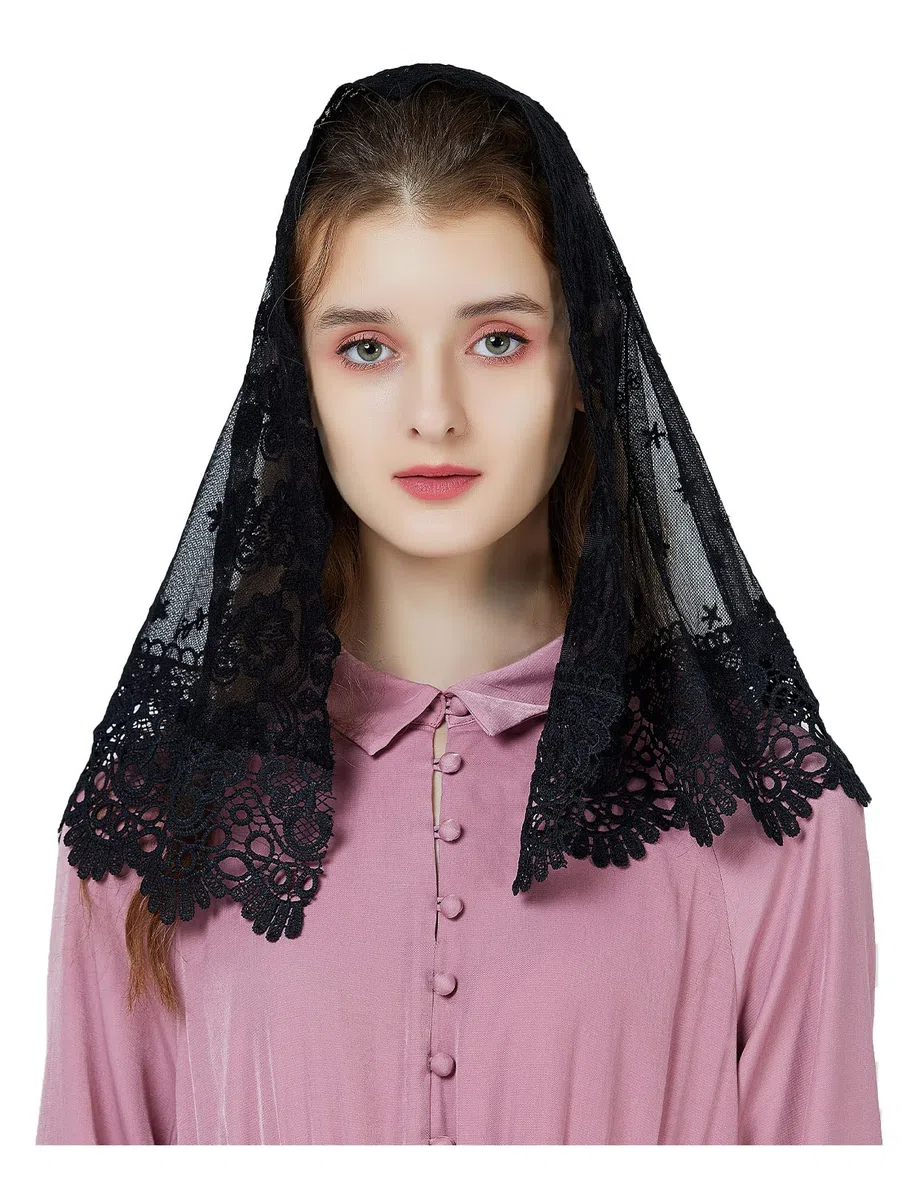 BEAUTELICATE Velo di Pizzo per Chiesa Sposa Velo Muliebre Cattolica Copricapo Foulard Sciarpa per Messa Latino Lutto Nero Avorio V105