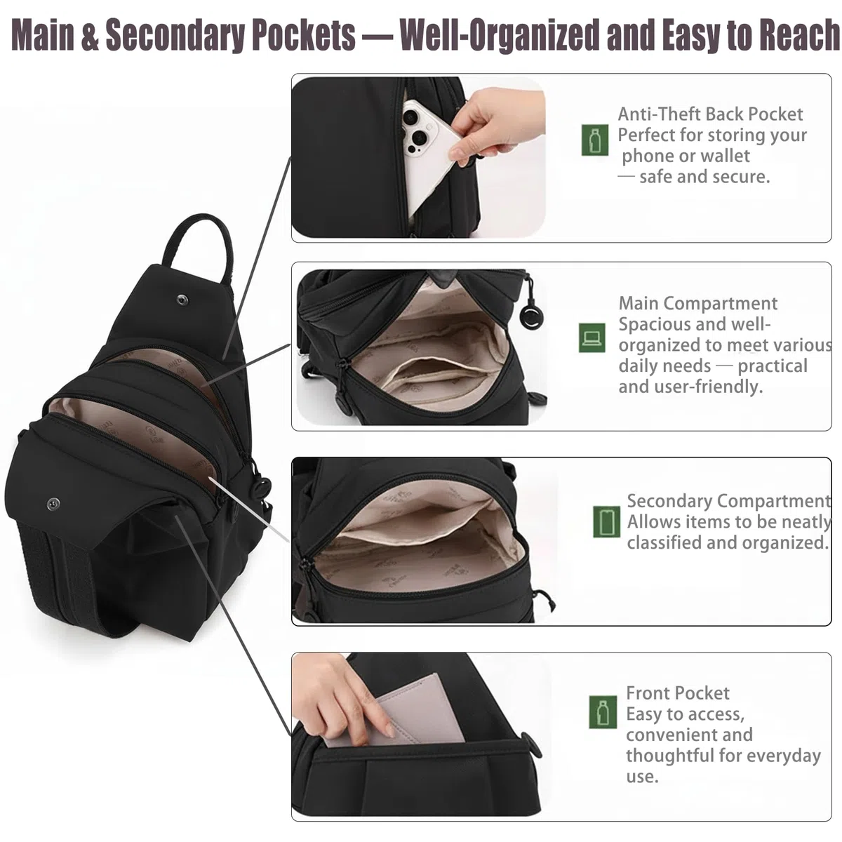 Zaino Monospalla e Zaino 2 in 1 Convertibile Uomo Donna, Borsa Zainetto Unisex in Tessuto Oxford Impermeabile, Leggero e Capiente, Ideale per Lavoro, Viaggio e Tempo Libero