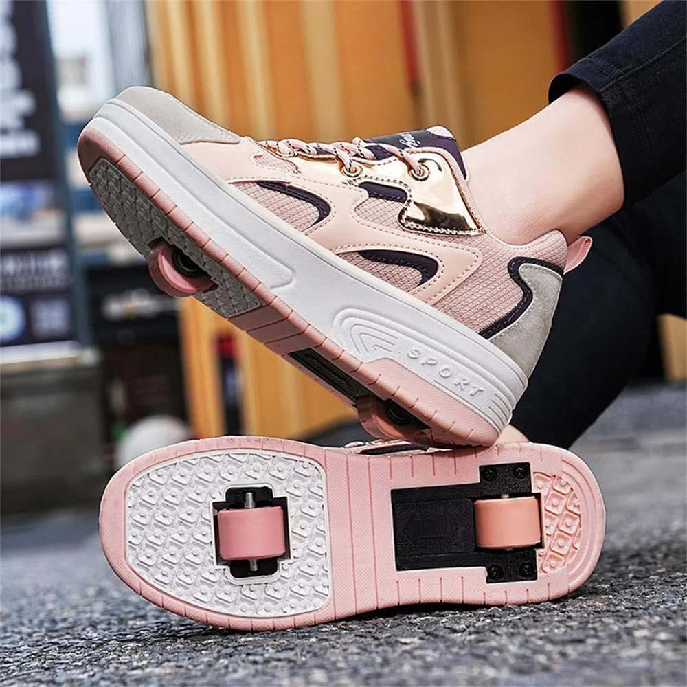 Mateju Moda Scarpe con Rotelle Bambini Scarpe da Skateboard con Due Ruote Retrattile Sneakers Multiuso per Ragazzo e Ragazza, 2 in 1 Traspirante Pattini a Rotelle Scarpe Sportive