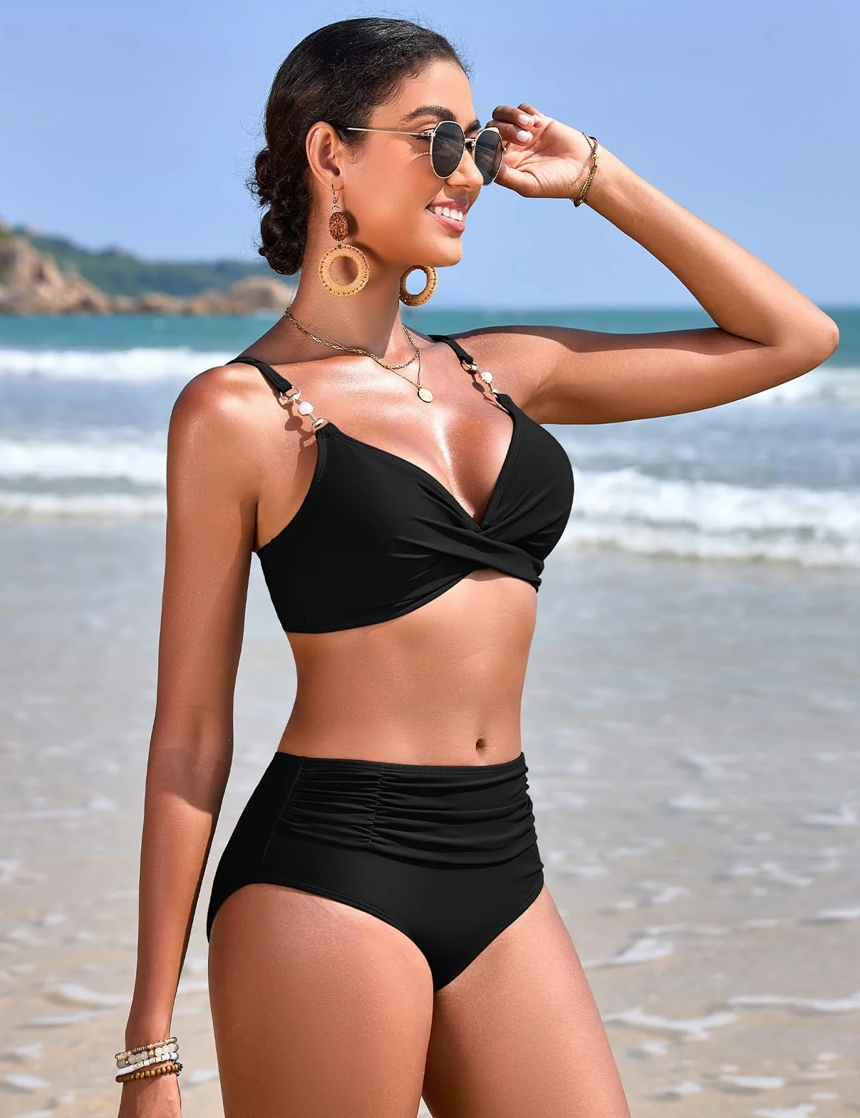 UMIPUBO Costume Donna Due Pezzi Bikini Pancia Pieghe Contenitivo Collo A V Sexy Curvy Modellante Vita Alta Push Up Schiena Nuda Con Coppe Mare Costume Da Bagno