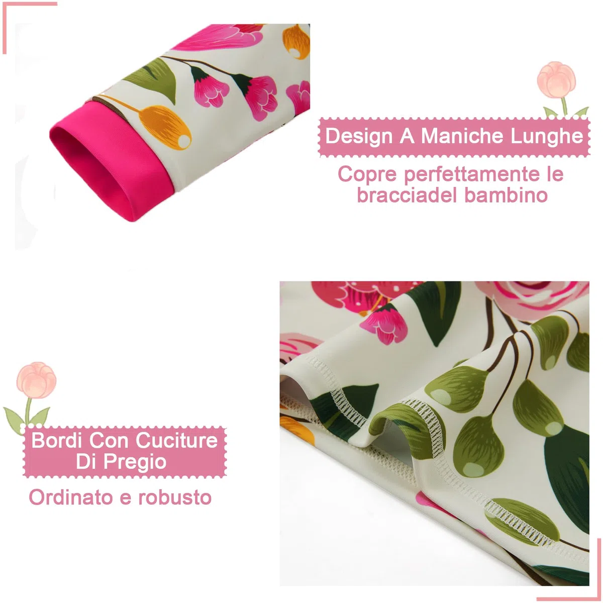 Bambine Costume da Bagno Manica Lunga Tankini UPF 50+ Protezione Solare Ragazza Rash Guard Set 3-8 Anni