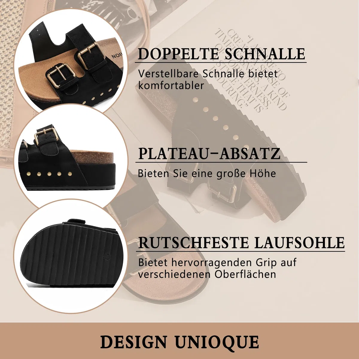 Ciabatte Donna Estive Sandali Sughero Plantare Doppia Fibbia Moda Mules Clogs Sandali Antiscivolo Gomma Suole Pantofole Spiaggia Scarp Comfort da Casa