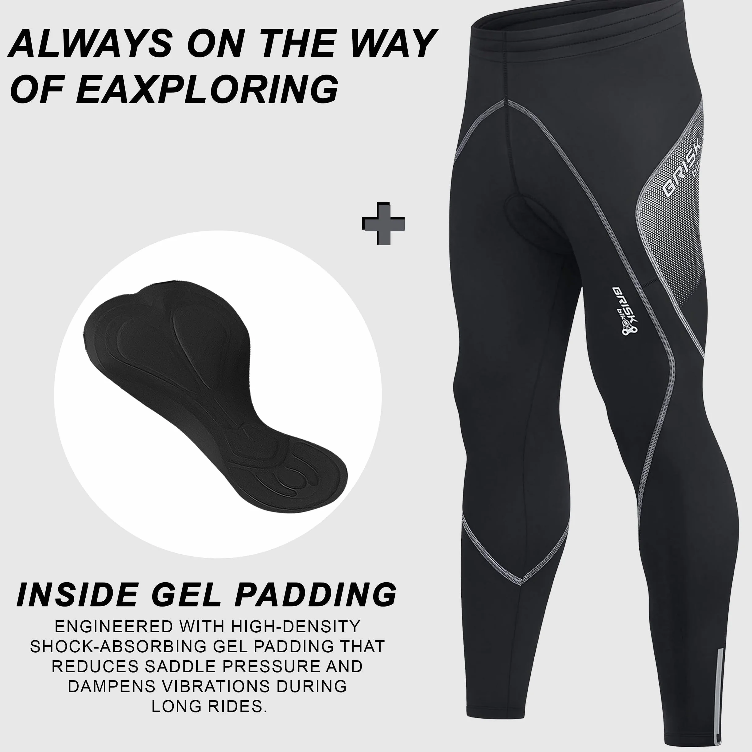 Brisk Bike Pantaloni Ciclismo Uomo Elasticizzato con Imbottitura Cool Max Pantaloni Ciclismo Uomo Invernale Leggings Termici con Cuciture Flatlock