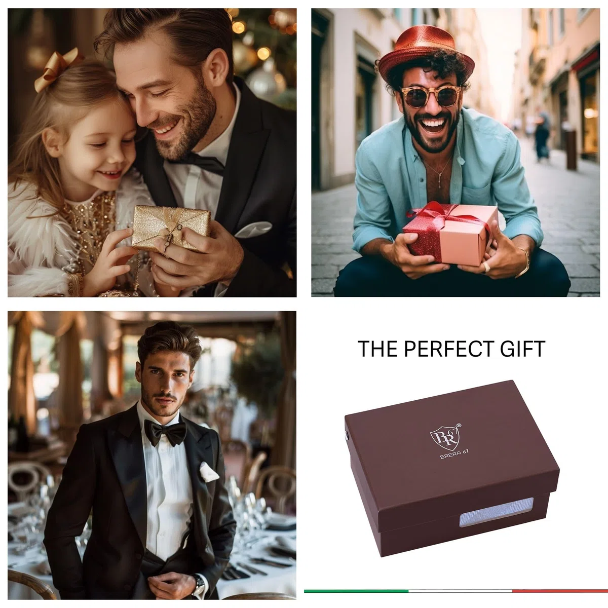 5 Pezzi Cravatta Uomo elegante + Fazzoletto da taschino uomo + Gemelli + Copribottoni + Fermacravatta, Set uomo con confezione regalo