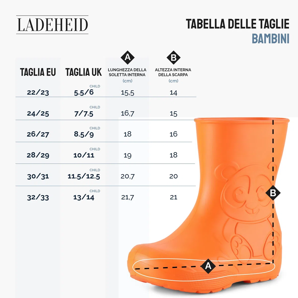 Ladeheid Stivaletti Pioggia Bambino in EVA, Leggeri Stivali Pioggia Bambina con Motivo a Panda, Facili da Pulire Stivaletti Bambina e Scarpe Bambino LA-CA-10