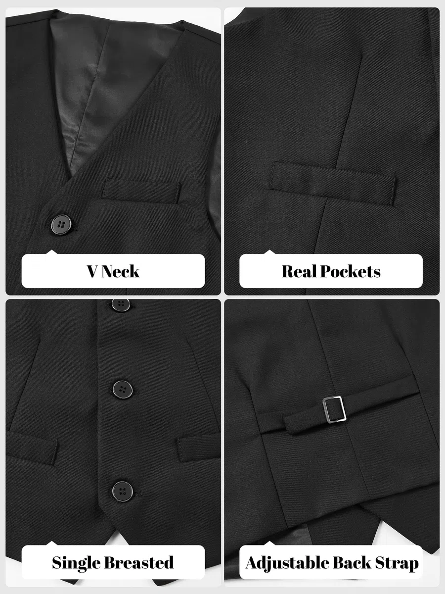 LOLANTA Gilet da Cerimonia per Ragazzi, Gilet da Smoking Monopetto Completamente Foderato per Matrimonio 7–14 Anni