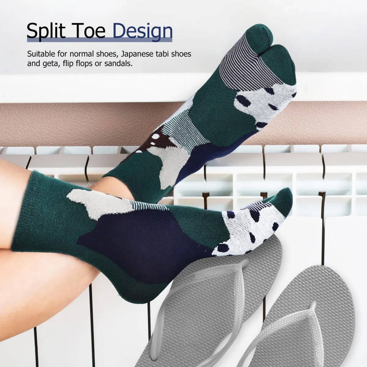 COLLBATH 5 Paia Calzini Giapponesi a Due Dita Traspiranti in Cotone Estivi Design Tabi Antiscivolo Per Uomo E Donna Confortevoli E Creativi