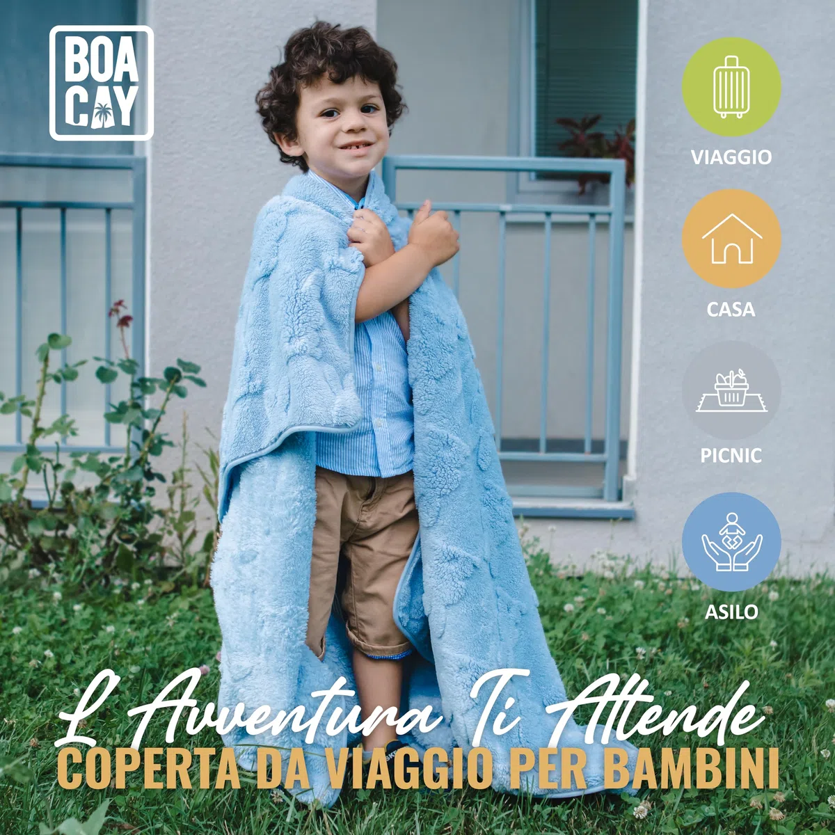BOACAY Coperta da Viaggio per Bambini per Aereo, Auto - Coperta Plaid Morbida per Bambini per All'asilo - Cuscino per Ragazze, Ragazzi con Clip per Zaino, Manica per Bagagli