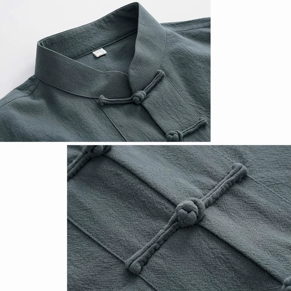 ZHOUXIAO Giacca di Arti Marziali in Lino di Cotone Uomo Kung Fu Uniformi Camicia a Maniche Lunghe, Abito a Coda Vestiti Cinesi Tradizionali, Vestiti di Tai Chiti di Blue-L