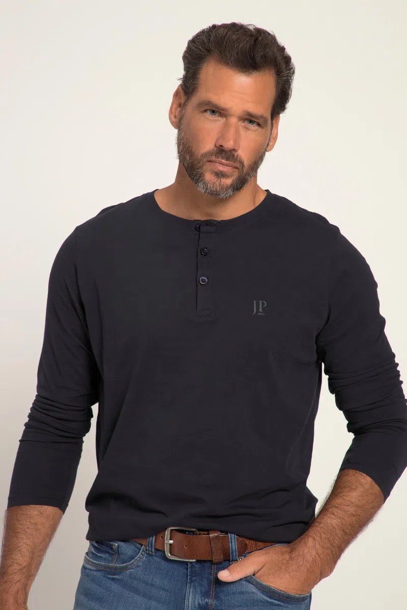 JP 1880 Maglia Serafino Basic con Maniche Lunghe e abbottonatura 702555