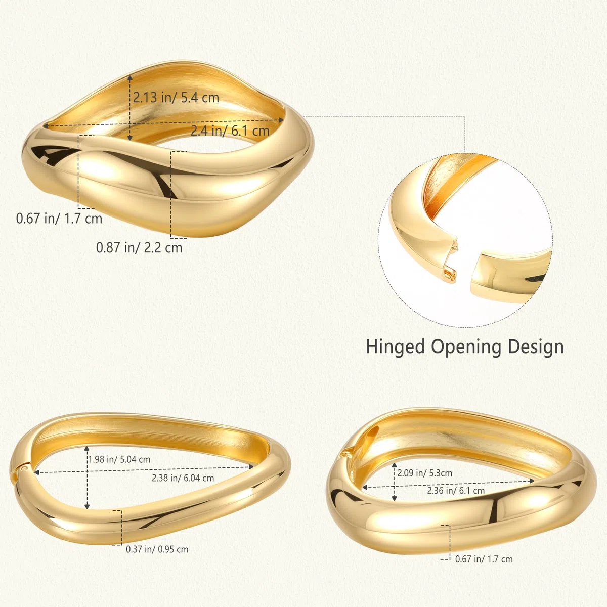 Emibele Bracciali d'oro per le Donne, 3PCS Bracciali d'oro con Cerniera Aperta Per le Donne, Bracciale Largo Per il Braccio, Regali di Gioielli Minimalisti Per San Valentino, Natale e Compleanno