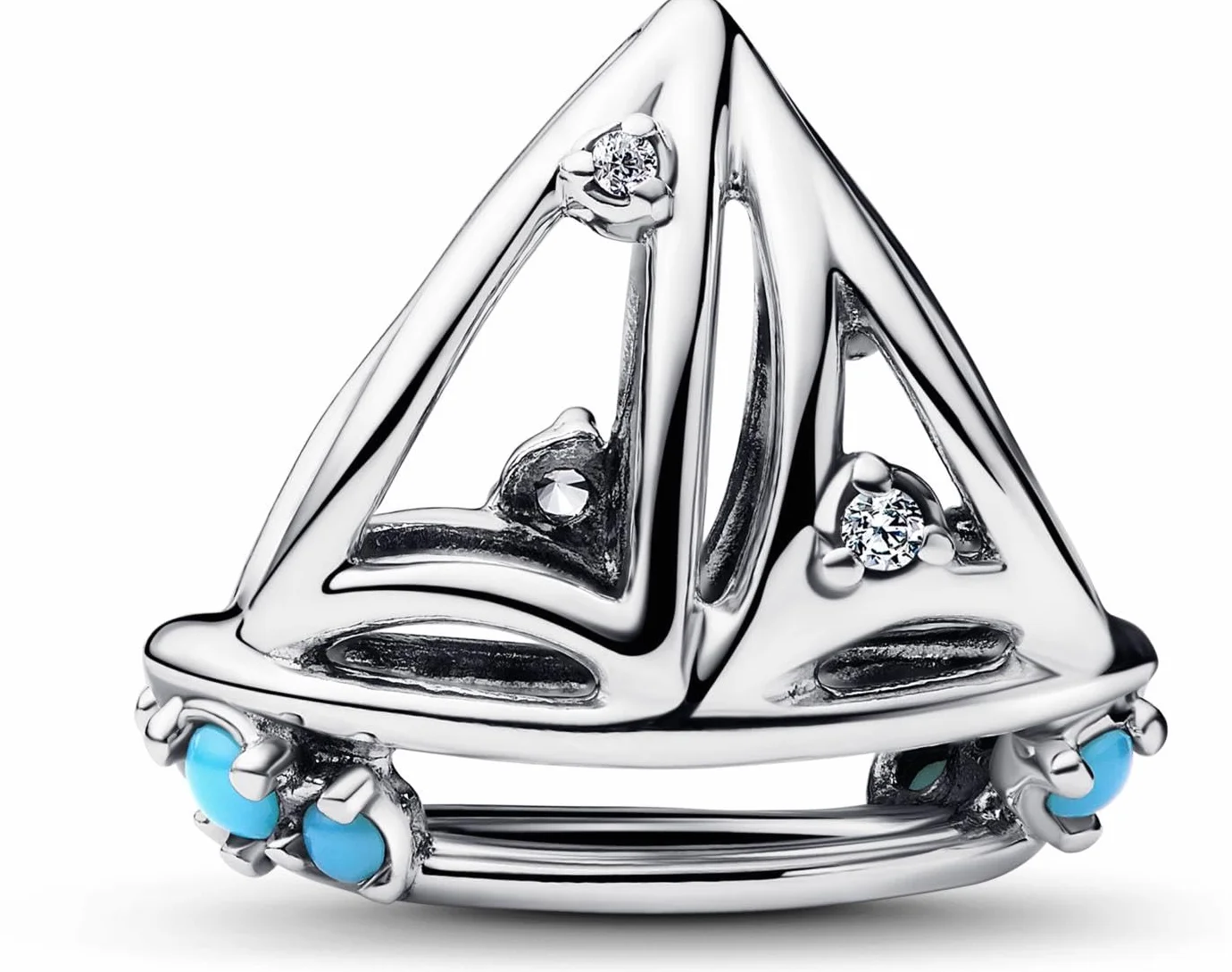 Pandora Moments 793905C01 - Ciondolo a forma di barca a vela, in argento Sterling con zirconi, compatibile, 7,5x10,8x12,2 mm, Argento sterling, Zirconia cubica