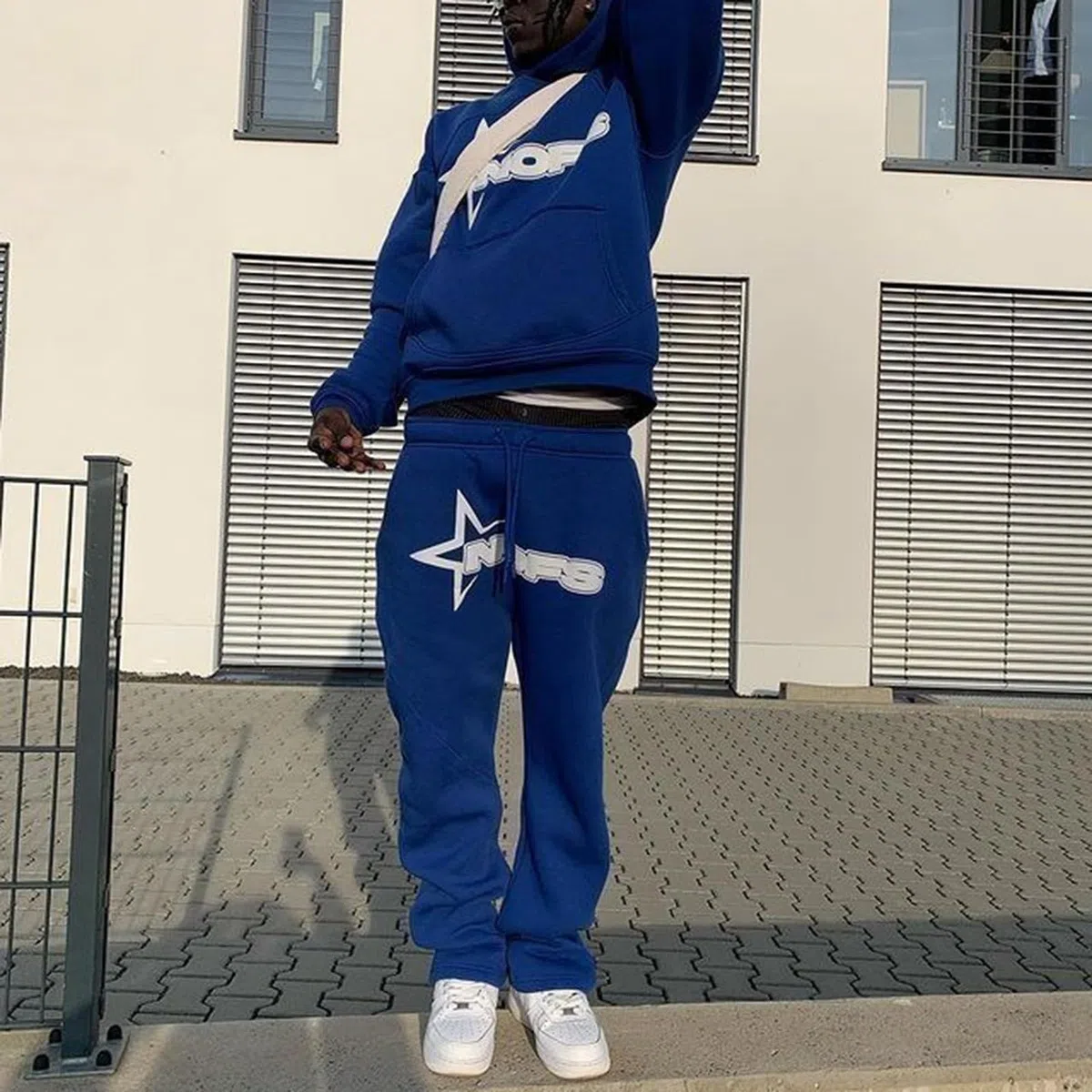 Tuta da jogging da uomo, 2 pezzi, tuta da ginnastica con lettere stampate, con cappuccio e pantaloni da jogging Y2K Hip Hop Streetwear oversize, per il tempo libero, per l'inverno, in cotone caldo