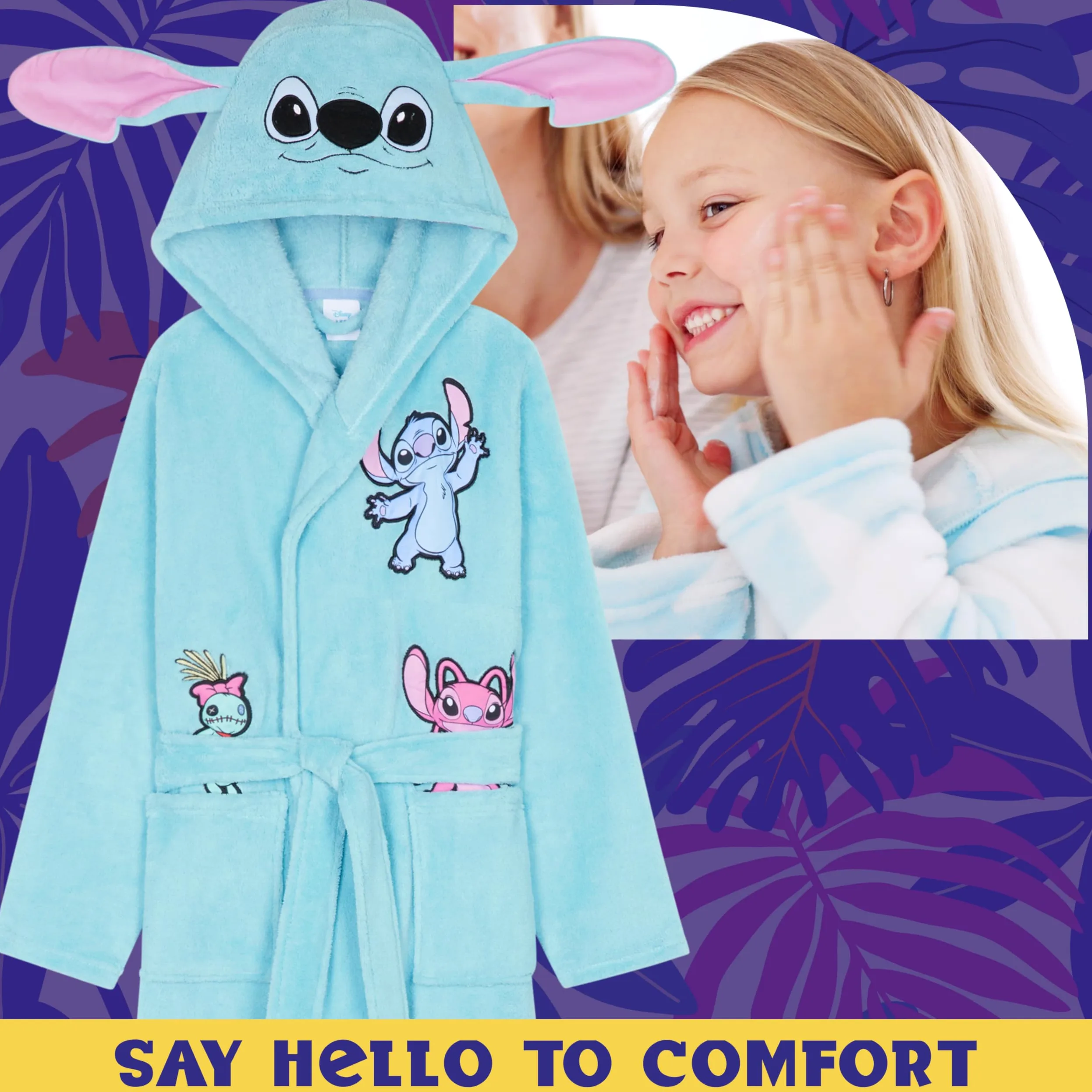 Disney Stitch Pile Accappatoio Bambina con Cappuccio e Tasche - Regalo Ragazza