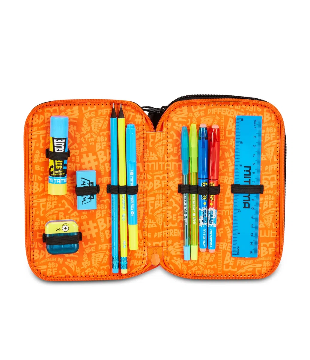 Mitama Astuccio Scuola 3 Scomparti, TRIPLO DOUBLE BALL, Contenuto 47 pz, Completo di Matite, Pennarelli, Portapenne Scuola Elementare Bambino