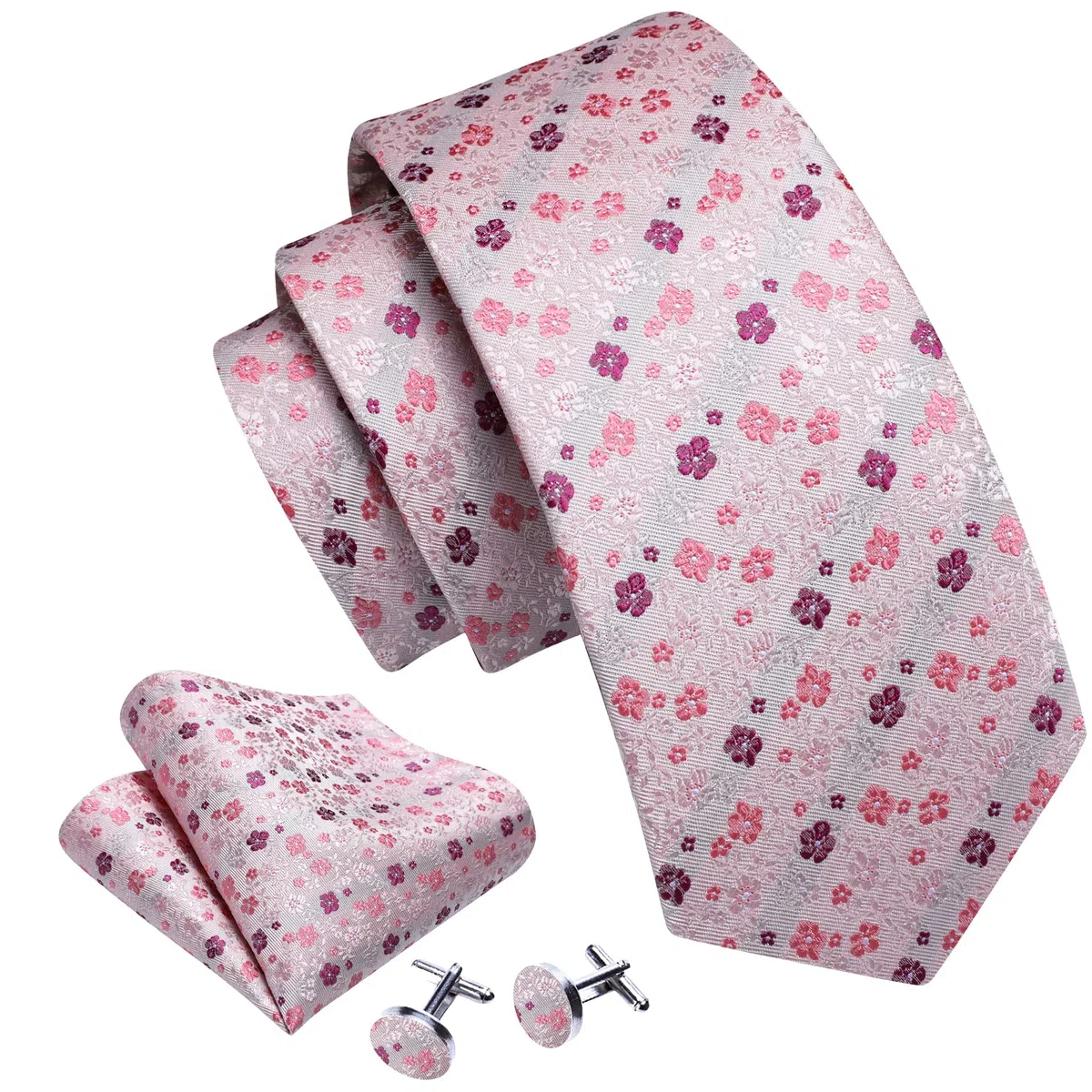 Barry.Wang Cravatta floreale con fiore spilla da uomo in seta cravatta tascabile gemelli quadrati set formale festa di nozze affari