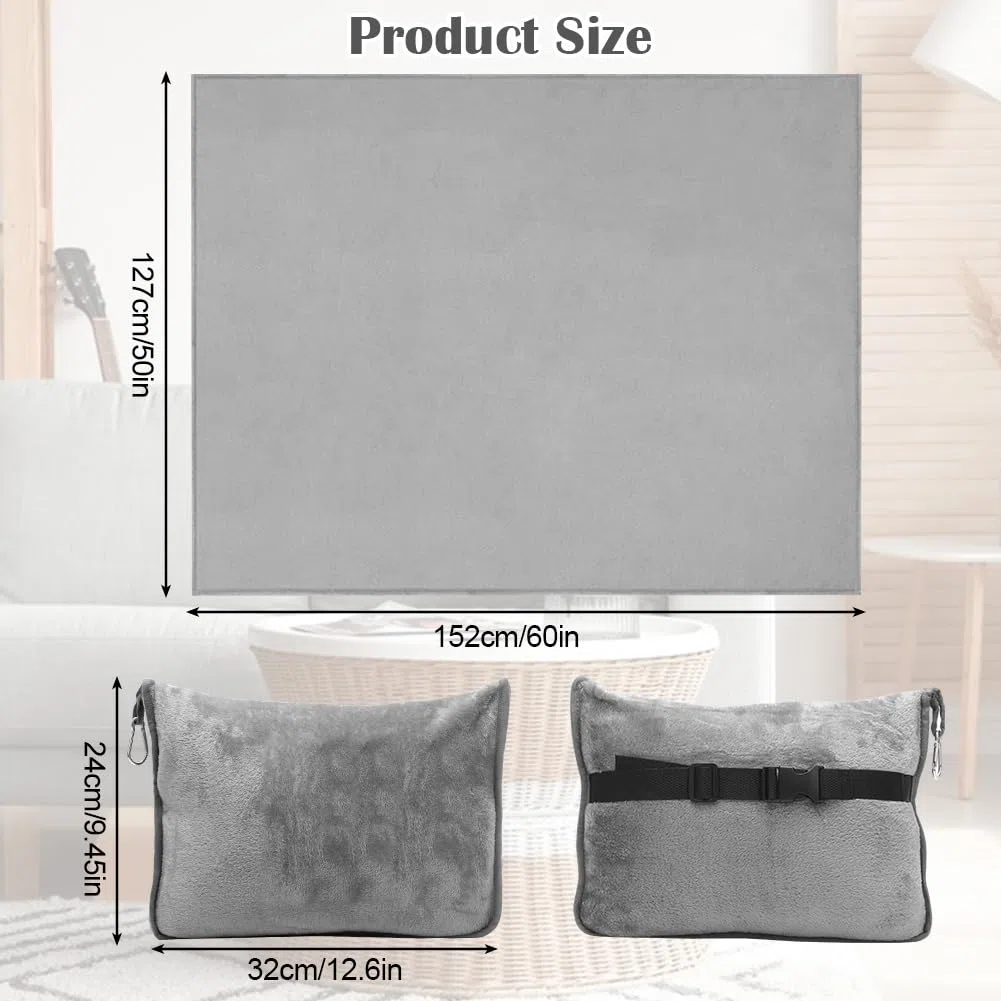 2 in 1, coperta da viaggio e cuscino da viaggio con chiusura lampo, multifunzione, morbida e calda, coperta da aereo, coperta compatta per aereo, auto, ufficio, 127 x 152 cm (grigio B)
