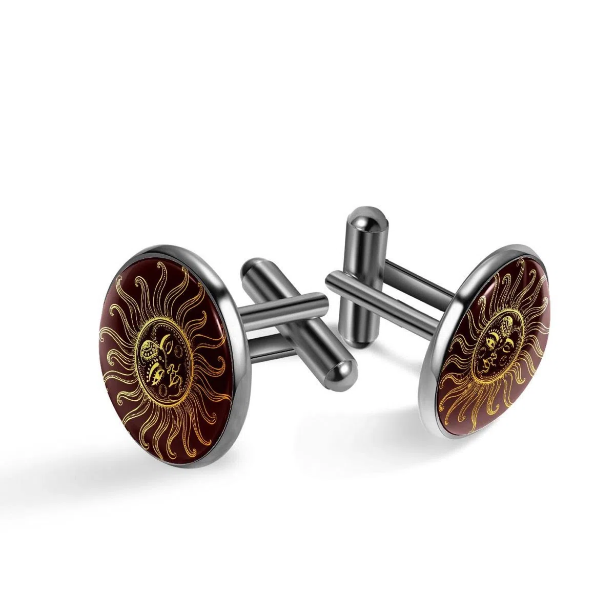 Set di gemelli da uomo con sole e luna, per matrimoni e affari, 20mm*20mm, Acciaio inossidabile, Quarzo creato