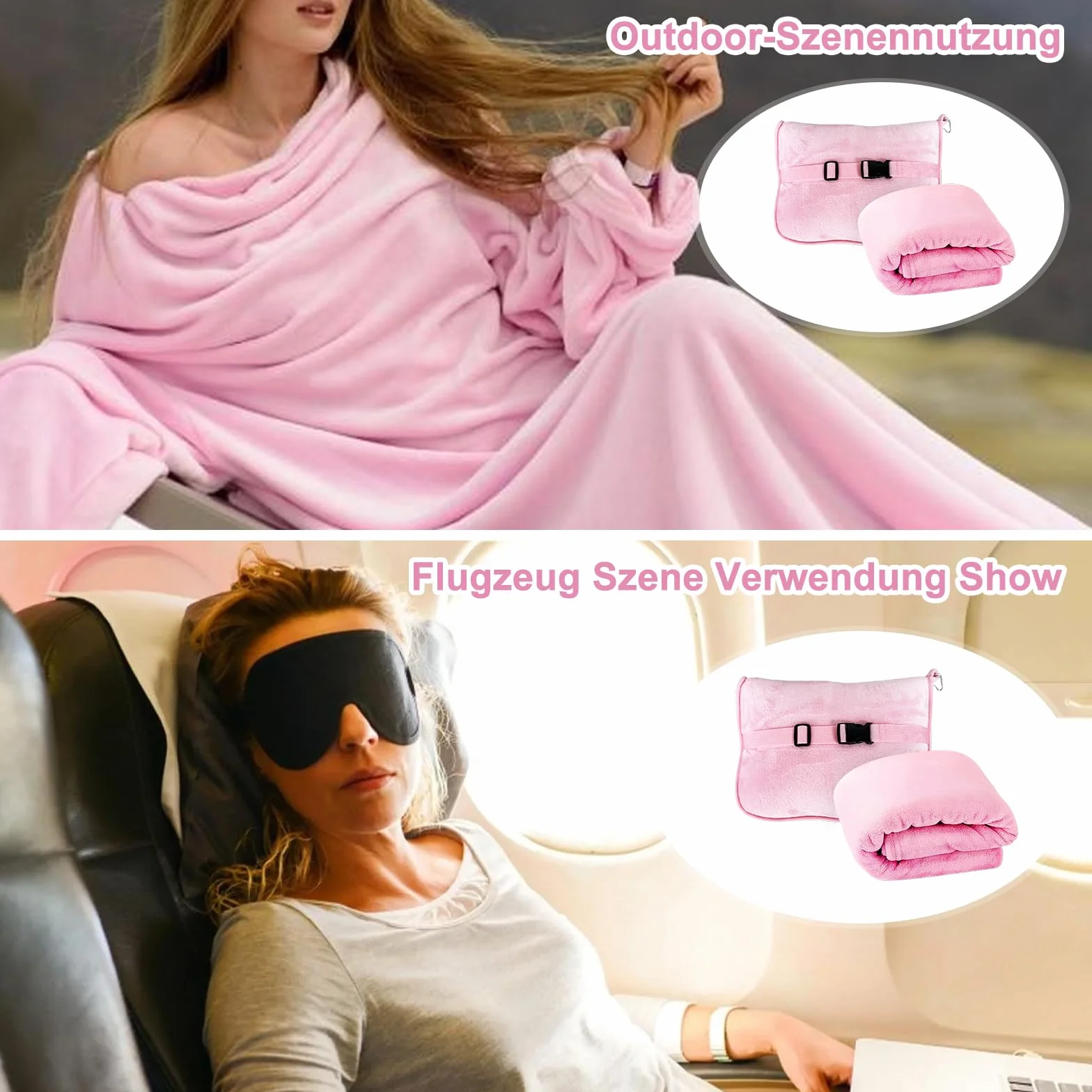 HOSPAOP Coperta da viaggio aeroplano, cuscino da viaggio 2 in 1, coperta portatile per aeromobili (127 x 152 cm) con maschera per dormire e tappi per le orecchie, cuscino da viaggio per viaggi, treno