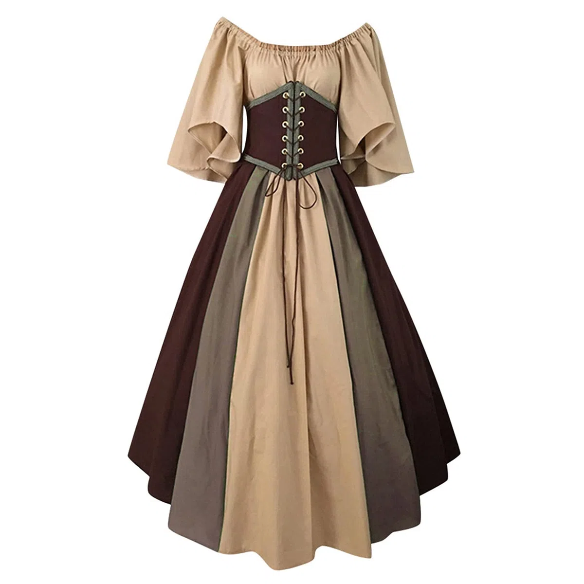 Abito rinascimentale da donna, con maniche svasate, con lacci, stile vittoriano, taglie forti, vintage, medievale, Halloween
