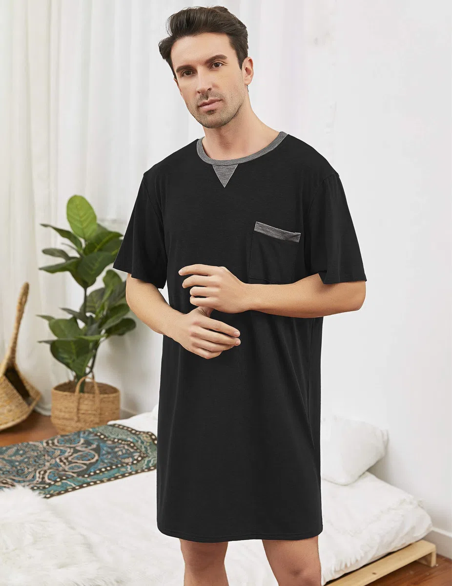 Enjoyoself Uomo Maglie Pigiama in Cotone Camicie Lunghe da Notte Pigiama Comoda Maniche Corte