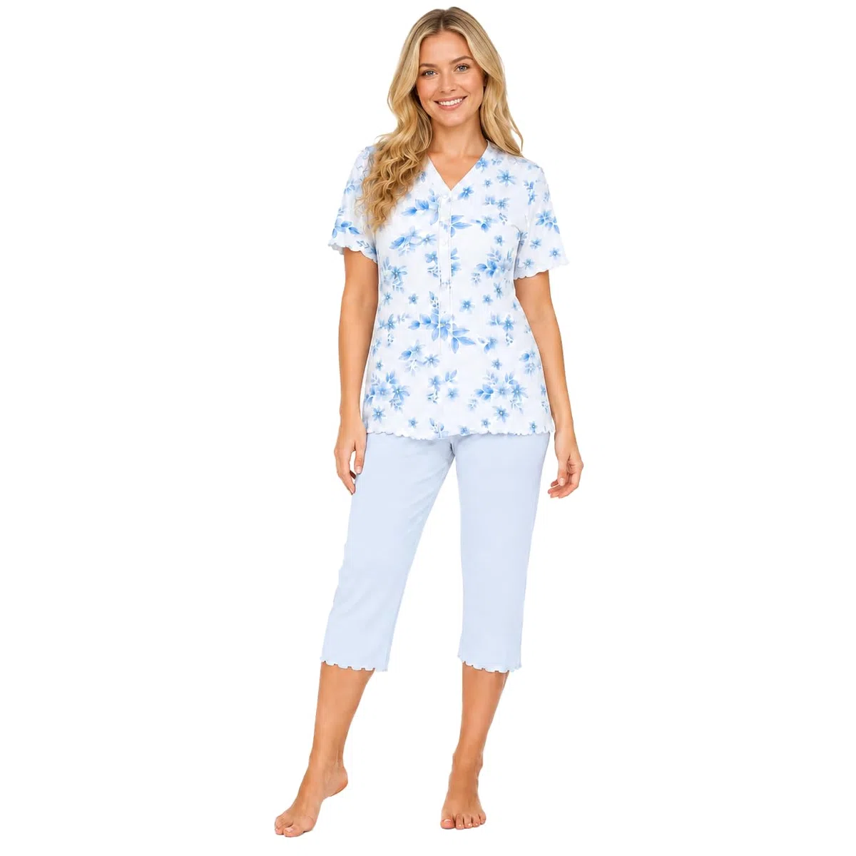 Leedya Pigiama Donna Primaverile Estivo in Cotone 100% – Canotta Senza Maniche e Pantalone Pinocchietto 3/4, Fresco e Traspirante, Comfort Fit, Made in Italy