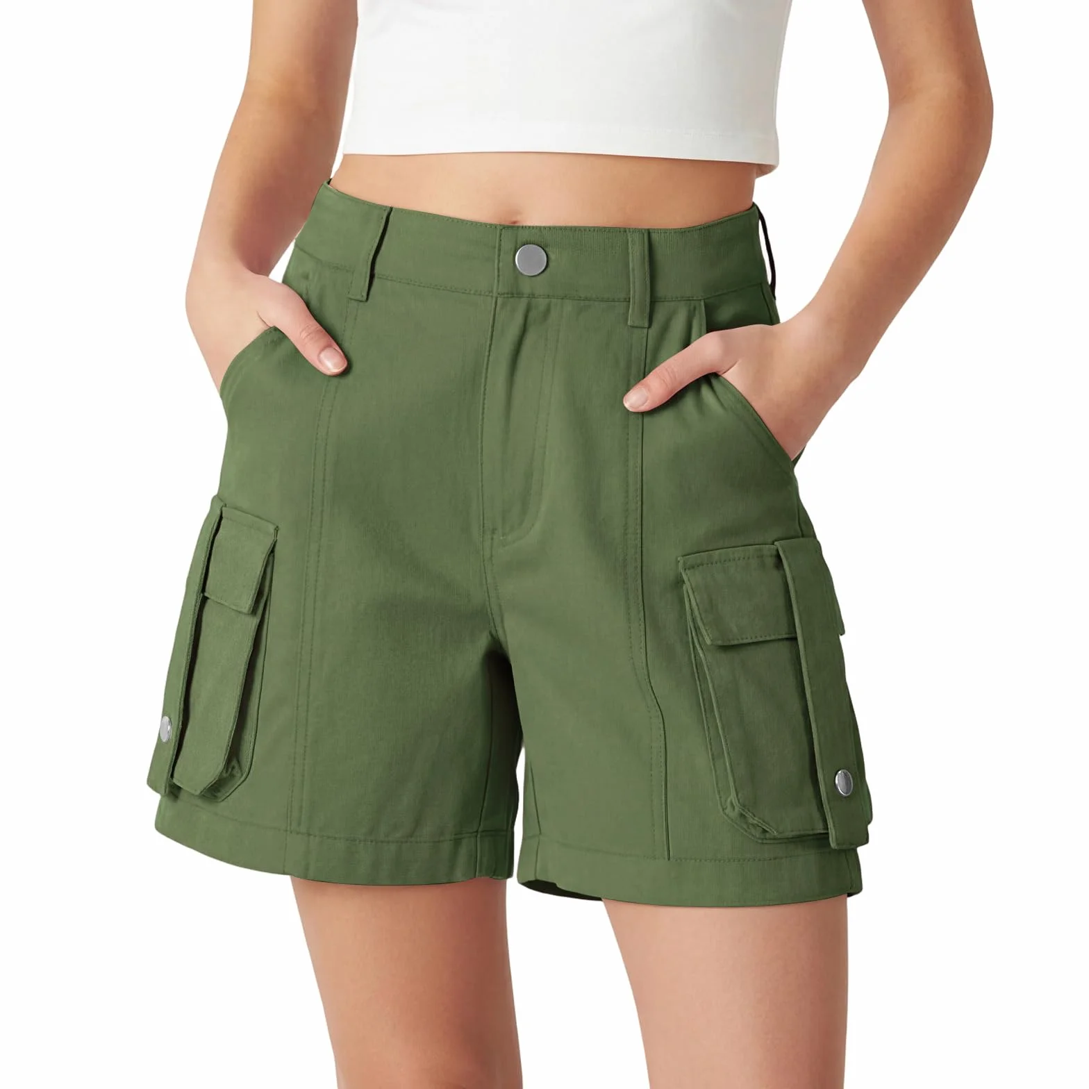 Rolanko Pantaloncini Cargo per Ragazze, Cotone Leggero con Vita Semi Elastico, Pantaloncini Estivi da Uniforme per Bambini
