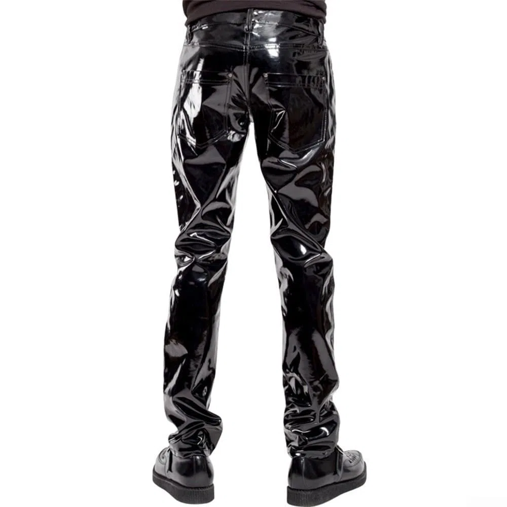 Club Dance Wear Pantaloni lunghi in PVC da uomo con lucido progettato con stile punk gotico adatto per feste notturne