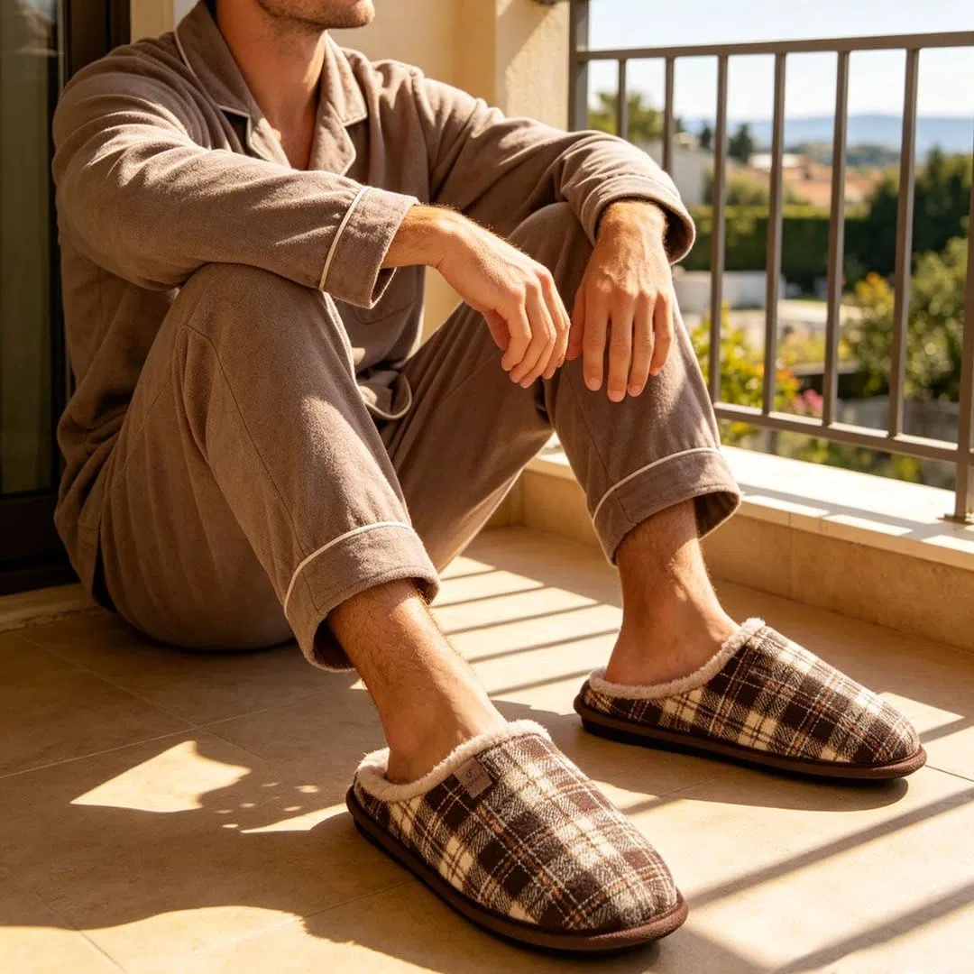 COFACE Pantofole da Uomo Invernali Plaid, Comoda Memory Foam Calde Scarpe da Casa in Lana con Suola Antiscivolo 40-49