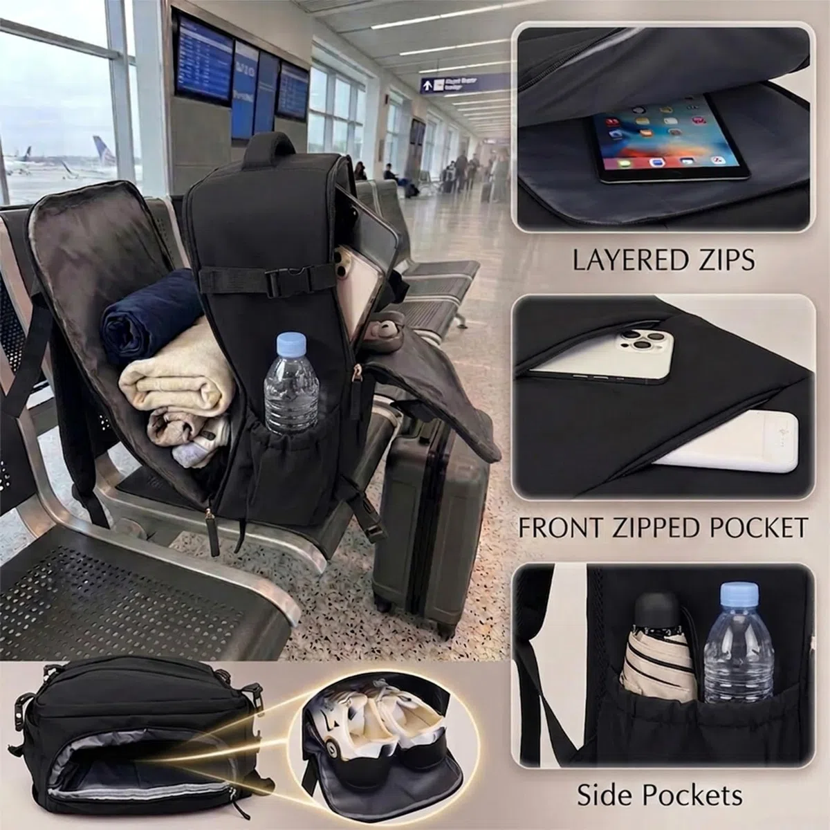 Zaino Ryanair 40x30x20, Rosa 24L Bagaglio a Mano Aereo Zaino da Viaggio per Donna Uomo, Zaini Casual per laptop da 15 pollici Travel Bag Compatto Leggero per Wizz Air, Easyjet