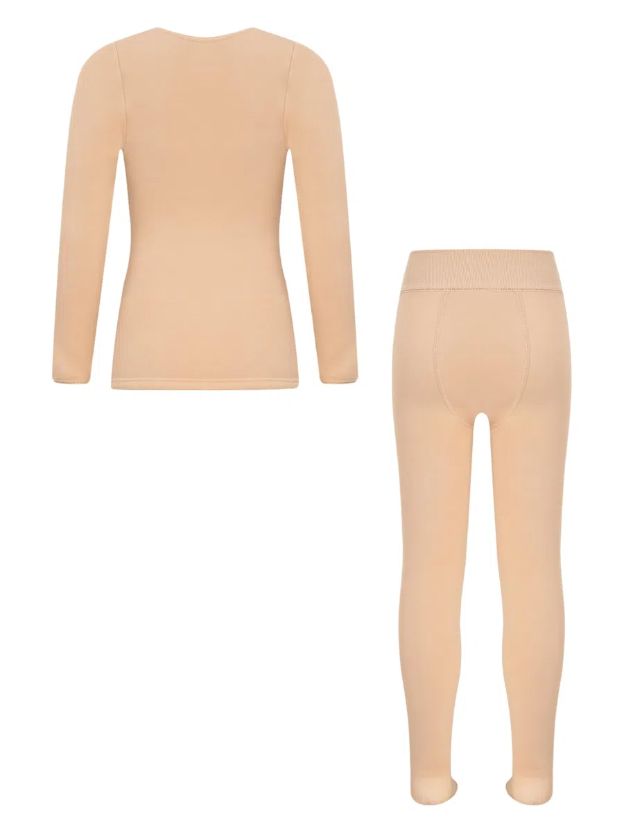 Mufeng Tuta da Danza Classica Bambina Completo Maglia e Pantaloni Termici Biancheria Termica in Felpata Intimo Termico per Ballo Balletto Danza Moderna