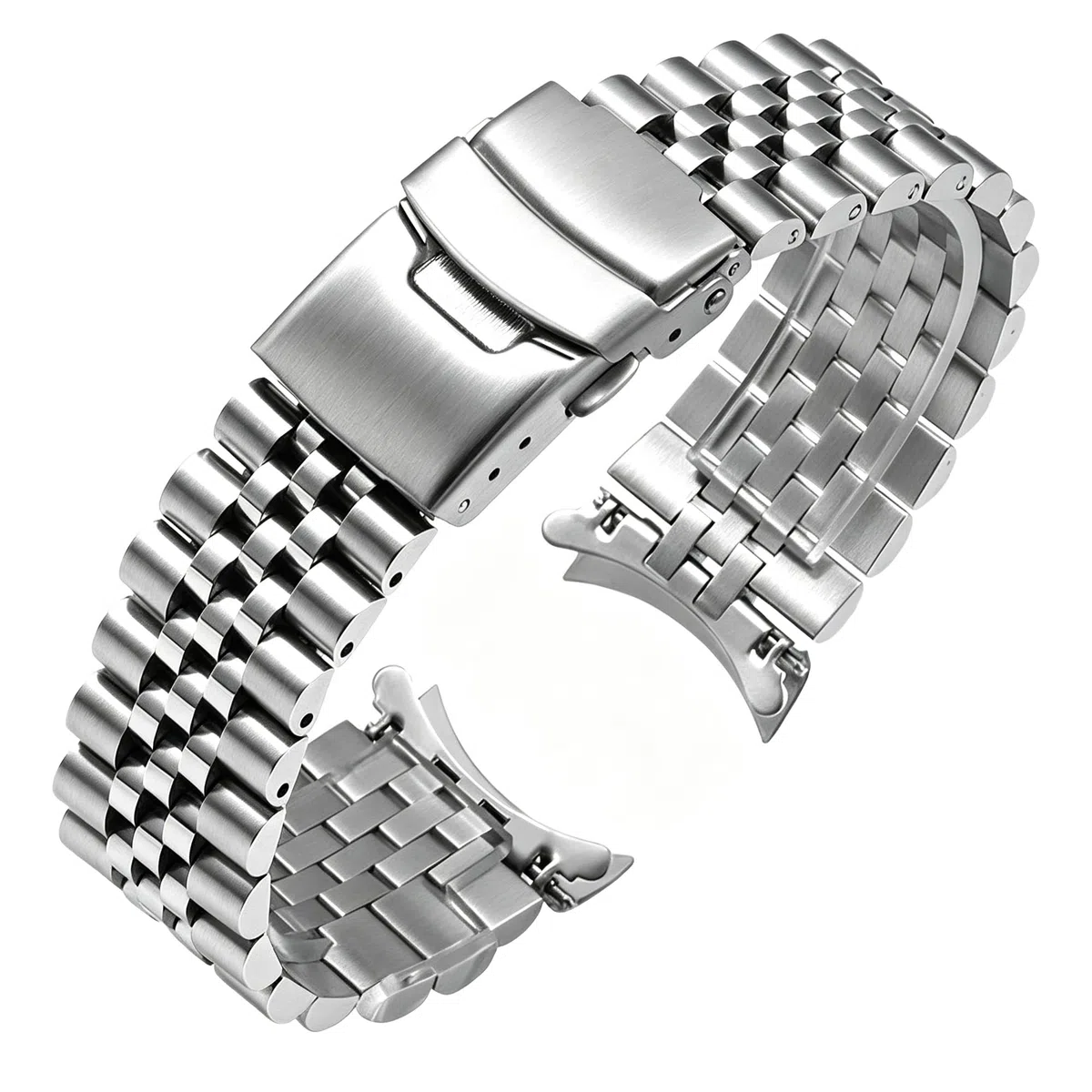 Juntan Bracciale in Acciaio inox con Estremità Curve Affusolata 20mm 22mm 23mm 24mm Orologio Cinturino in Metallo di Ricambio con Doppia Chiusura a Scatto Argento Nero