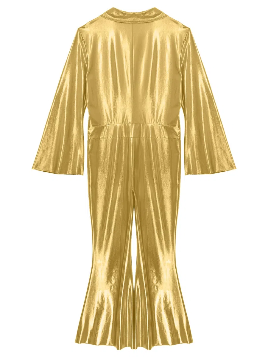 70s Disco Outfit Uomo Glitter Metallic Jumpsuit Lunga Tuta Stretch Flare Pantaloni Gamba Larga Olografica Festival Outfit