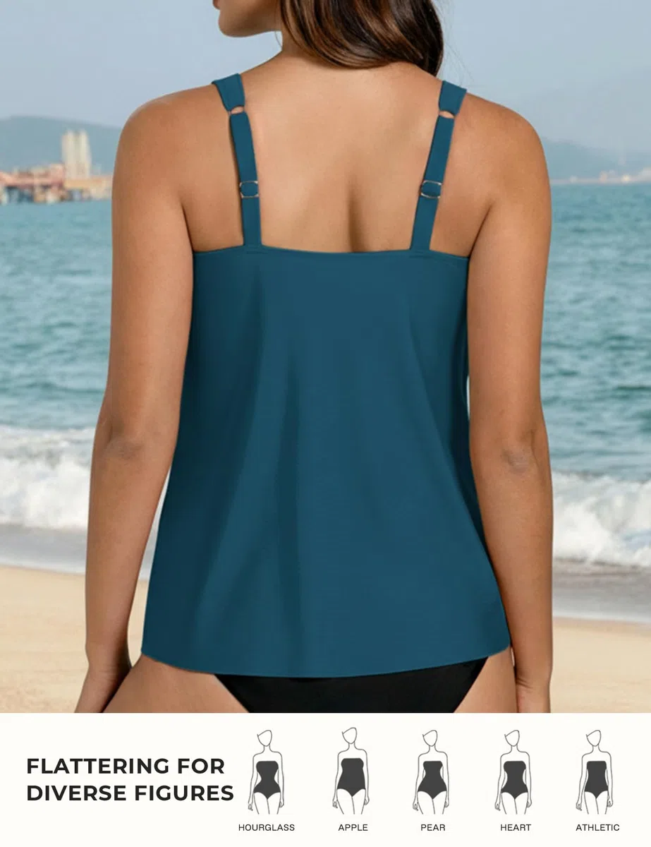 Hanna Nikole Tankini da donna con reggiseno integrato, a vita alta, con scollo a U, senza fondo