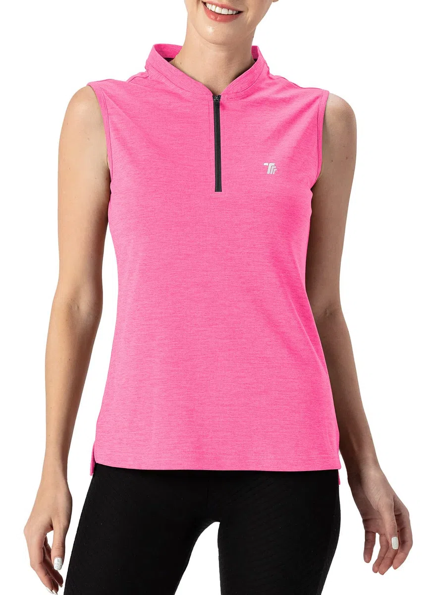 YSENTO Polo da golf da donna, senza maniche, traspirante, UPF 50+, con cerniera 1/4