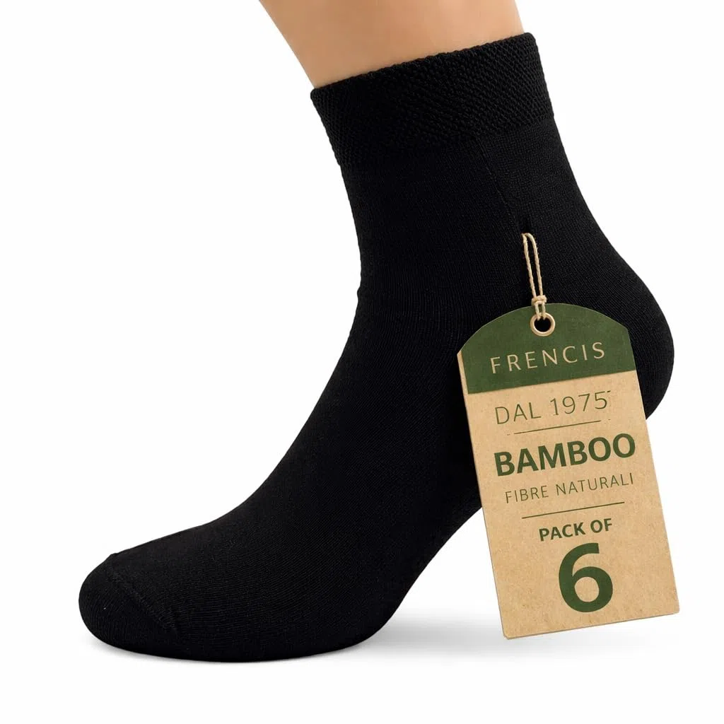 Frencis - Calzini in Bamboo, 6 Paia, Fantasmino o alla Caviglia, Bianco, Blu e Nero, Traspiranti, Punta e Tallone Rinforzati