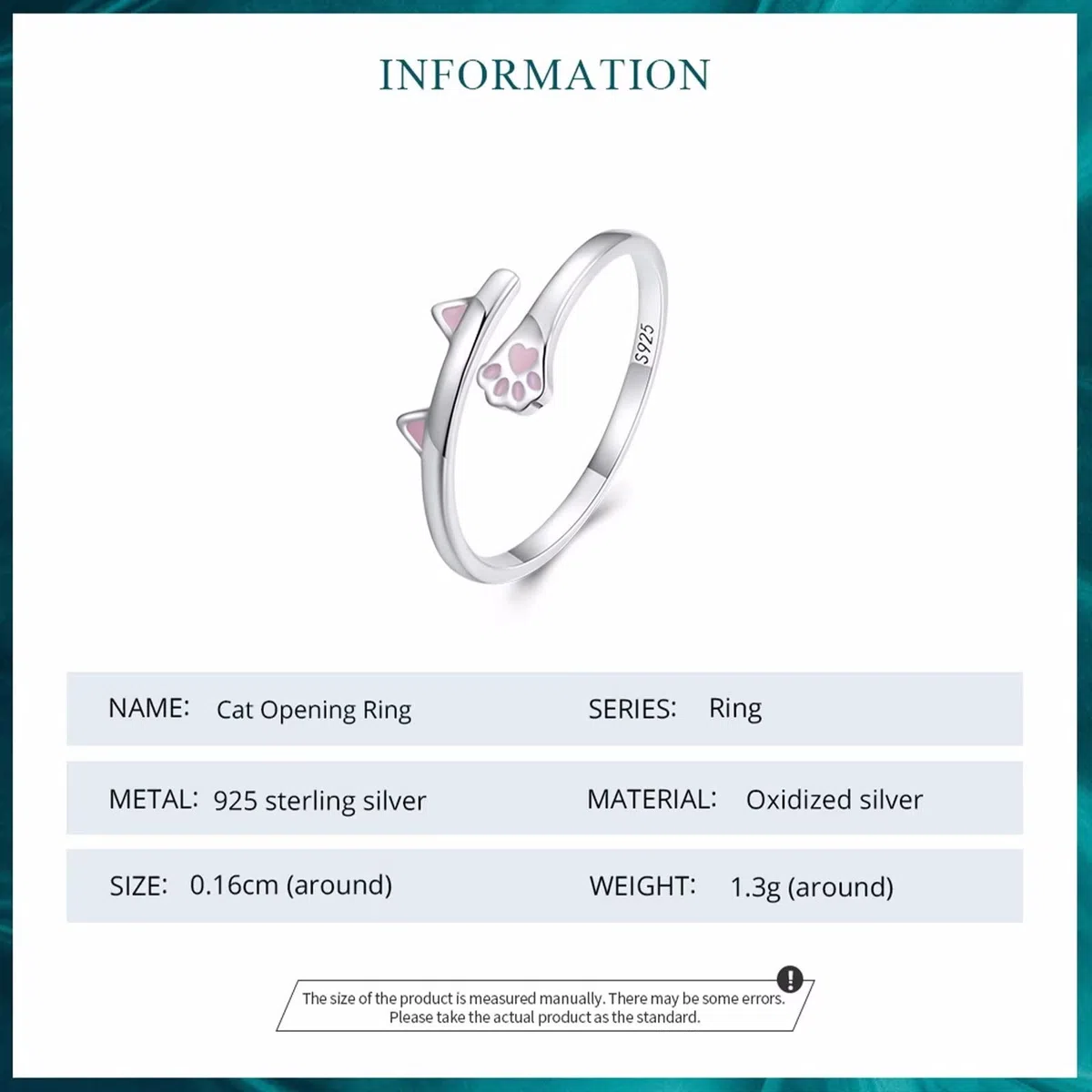 Qings Anello Regolabile Carino Gatto Argento 925 Animale Aperto Anello Impilabile Anelli Gioielli Regalo di Compleanno per Donna Ragazze