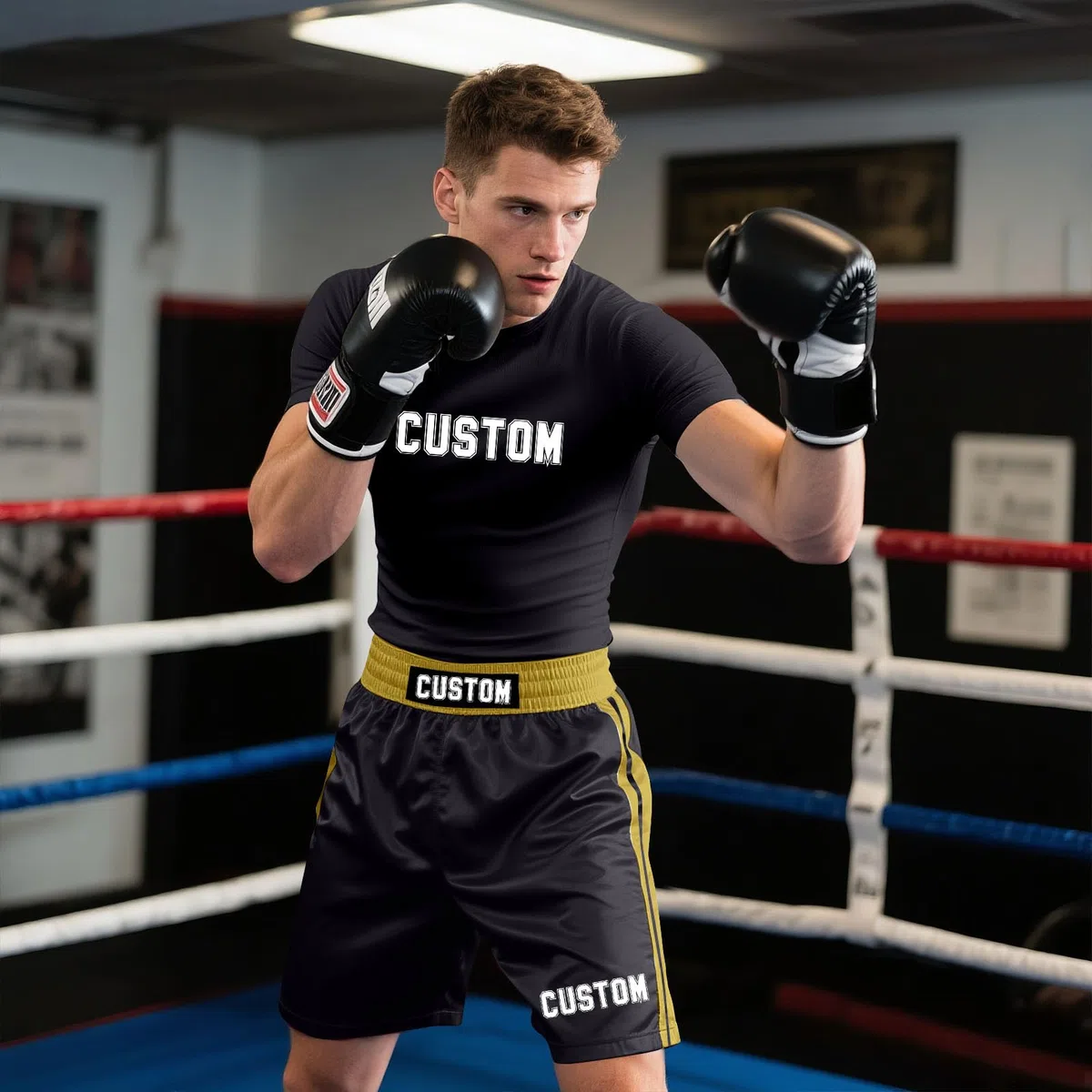 Generico Personalizzata Pantaloncini Muay Thai per Uomo e Donna con Testo Maglietta Boxing Uniforme per Arti Marziali MMA Cage Fighting Gym Training