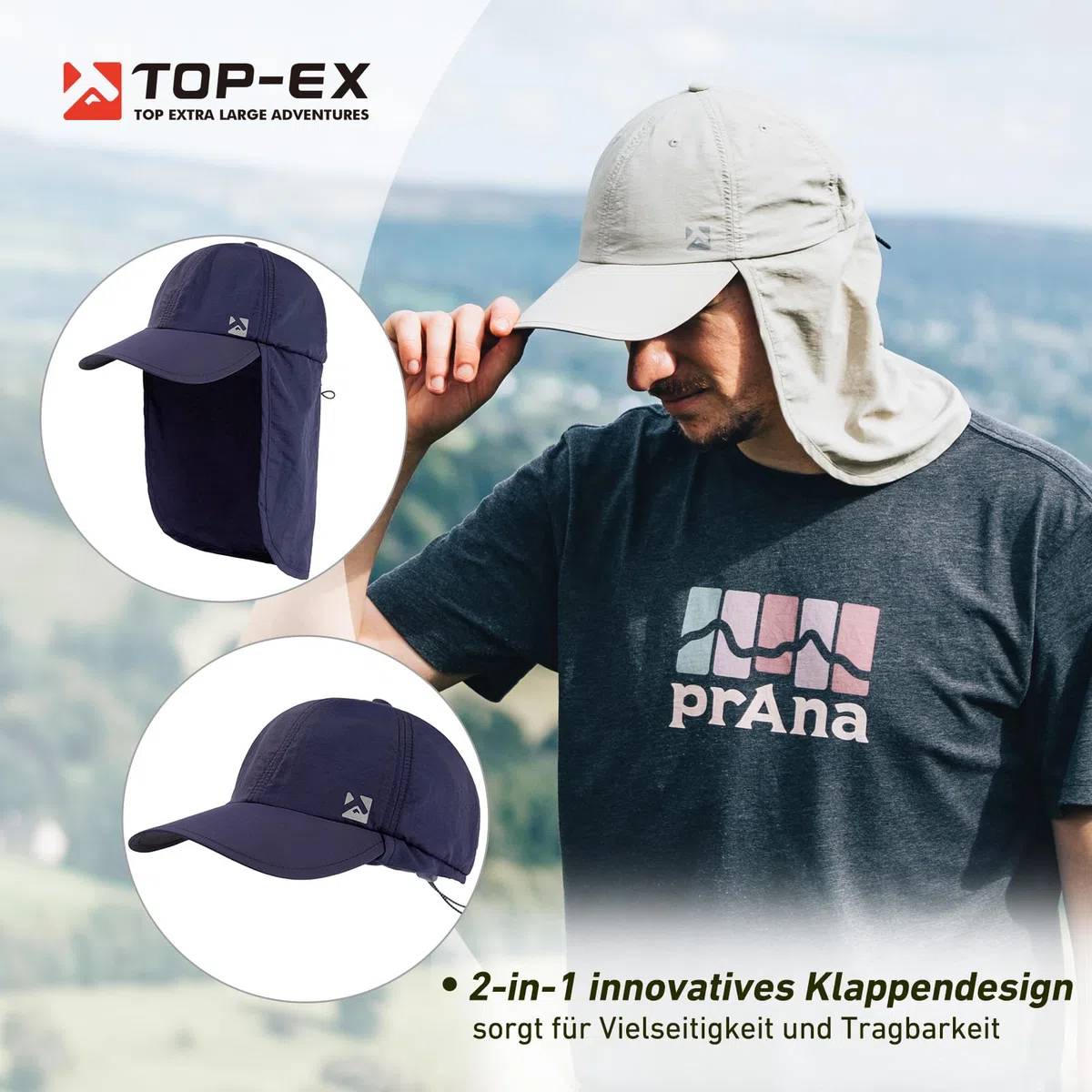 TOP-EX XL/XXL Cappello da baseball impermeabile da uomo con patta per il collo, protezione UV cappelli da sole da donna, cappelli estivi pieghevoli, cappello da safari, escursionismo, cappello