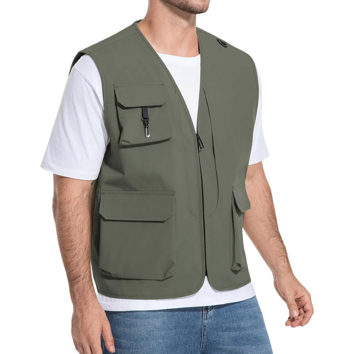 HYCOPROT Gilet da Pesca Uomo Outdoor Viaggio Gilet Casual Senza Maniche per Uomo Leggero Impermeabile Giacca Utility Cargo da Lavoro Cappotto Invernale con 5 Tasche Caccia Escursionismo Arrampicata