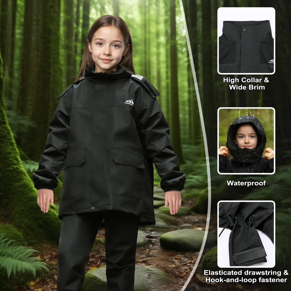 Tuta Antipioggia per Ragazze Ragazzi, Giacca Impermeabile e Pantaloni, Set Completo Pioggia Leggero Traspirante con Cappuccio e Custodia, Impermeabili Abbigliamento per 8-14 anni