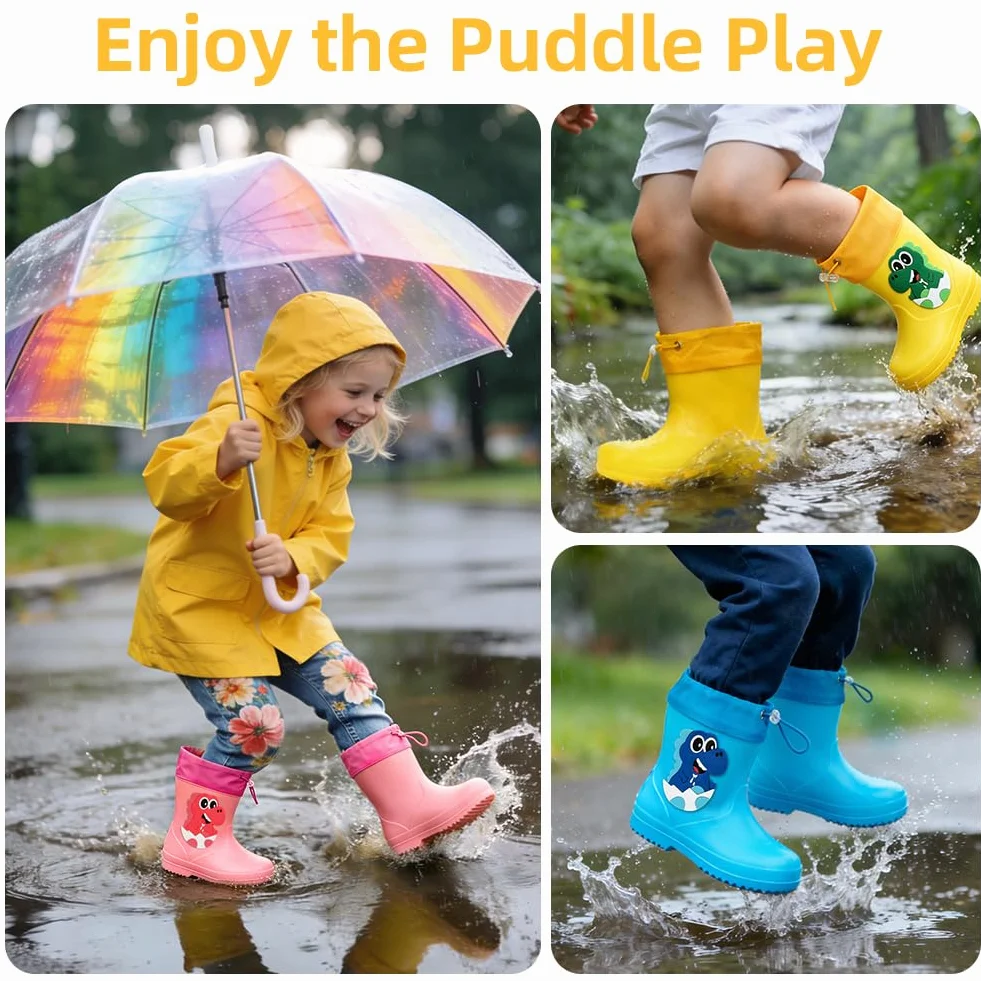 Aomig Stivaletti Pioggia Bambino, Stivali Di Gomma Con Coulisse per Bambini Unisex, Scarpe da Pioggia Antiscivolo Impermeabili Ragazzo e Ragazza