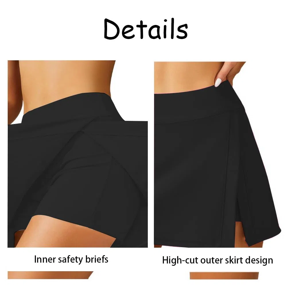 Gonna Costume da Bagno Donna Monocolore con Slip Integrato e Spacco Laterale Asciugatura Rapida 2 in 1 per Spiaggia e Piscina